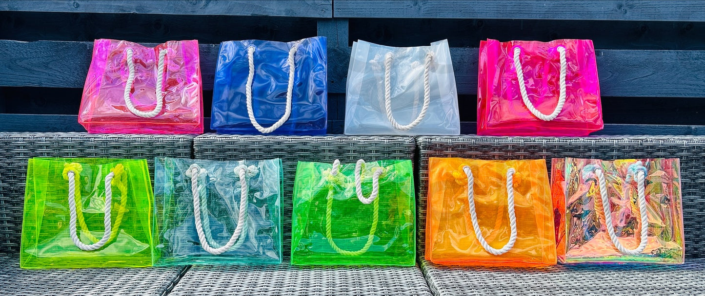 PVC Beach Bag with Sturdy Rope Handle - various colours available, perfect for holiday, holiday beach bag, neon beach bags, pink bag, gift for sister, gift for mum, holiday essentials