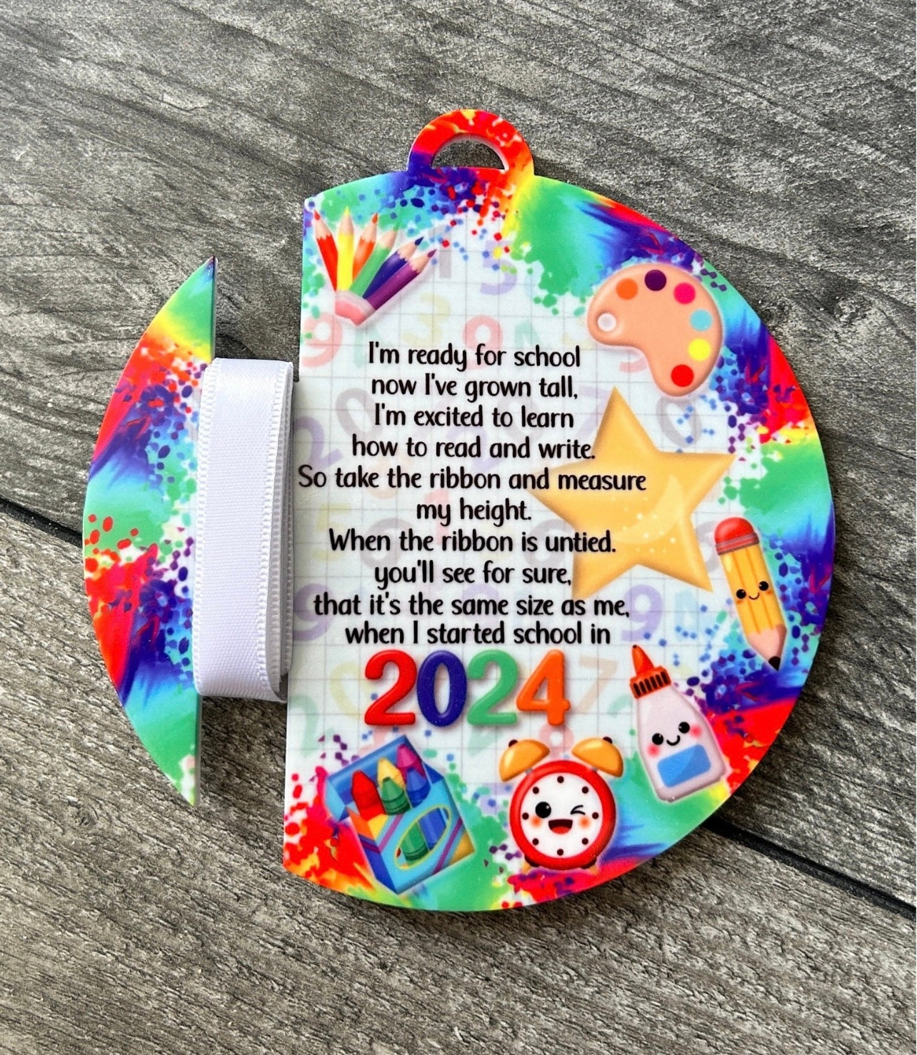 Personalised Kids First Day of School Gift, 2024 First Day, Ribbon Bauble, Grandson Granddaughter, Personalised Gift, Keepsake Gift,