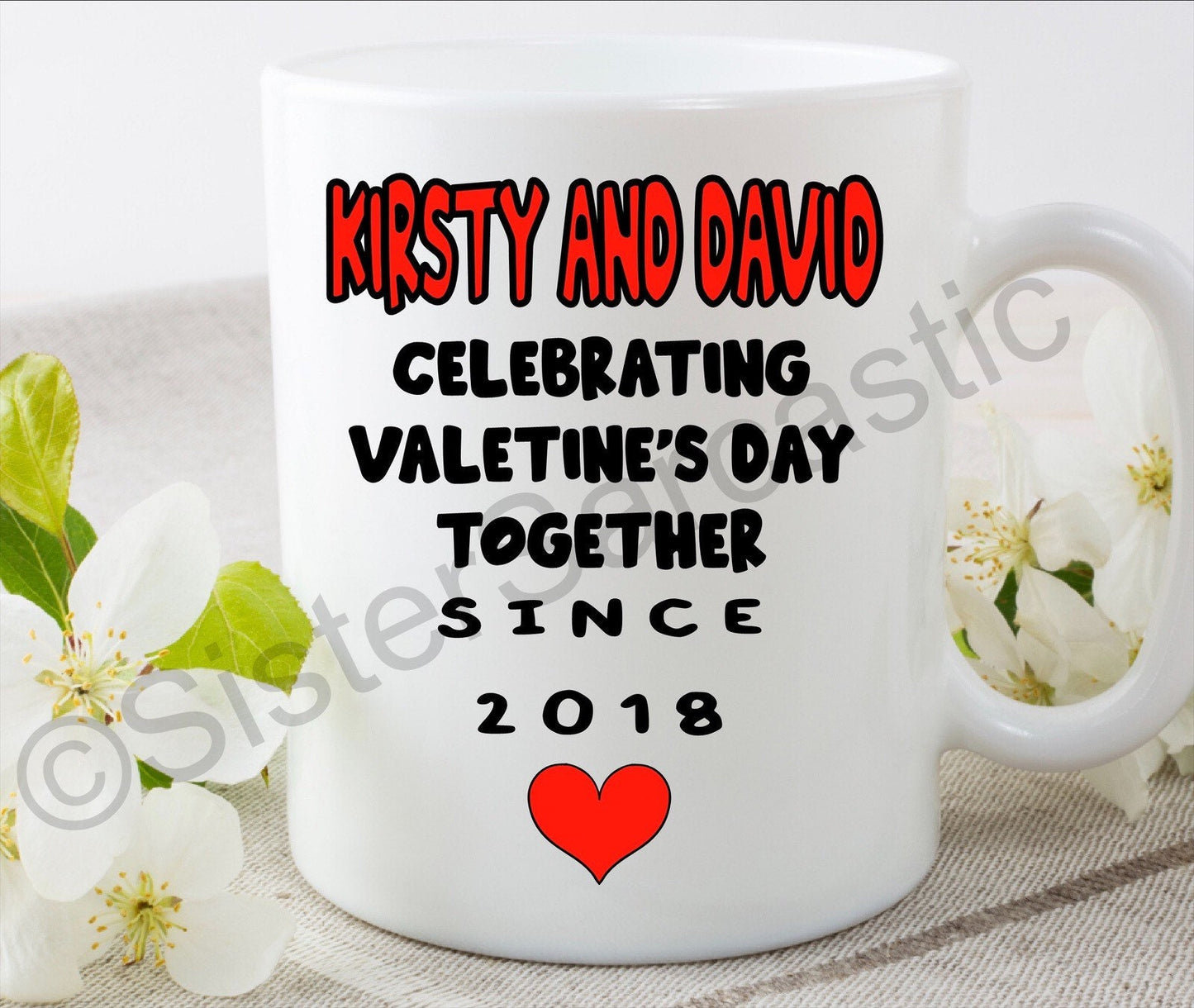 Valentine’s Day personalised name celebrating since 2021 2020 etc funny 11oz white mug cup perfect present for boyfriend girlfriend partner
