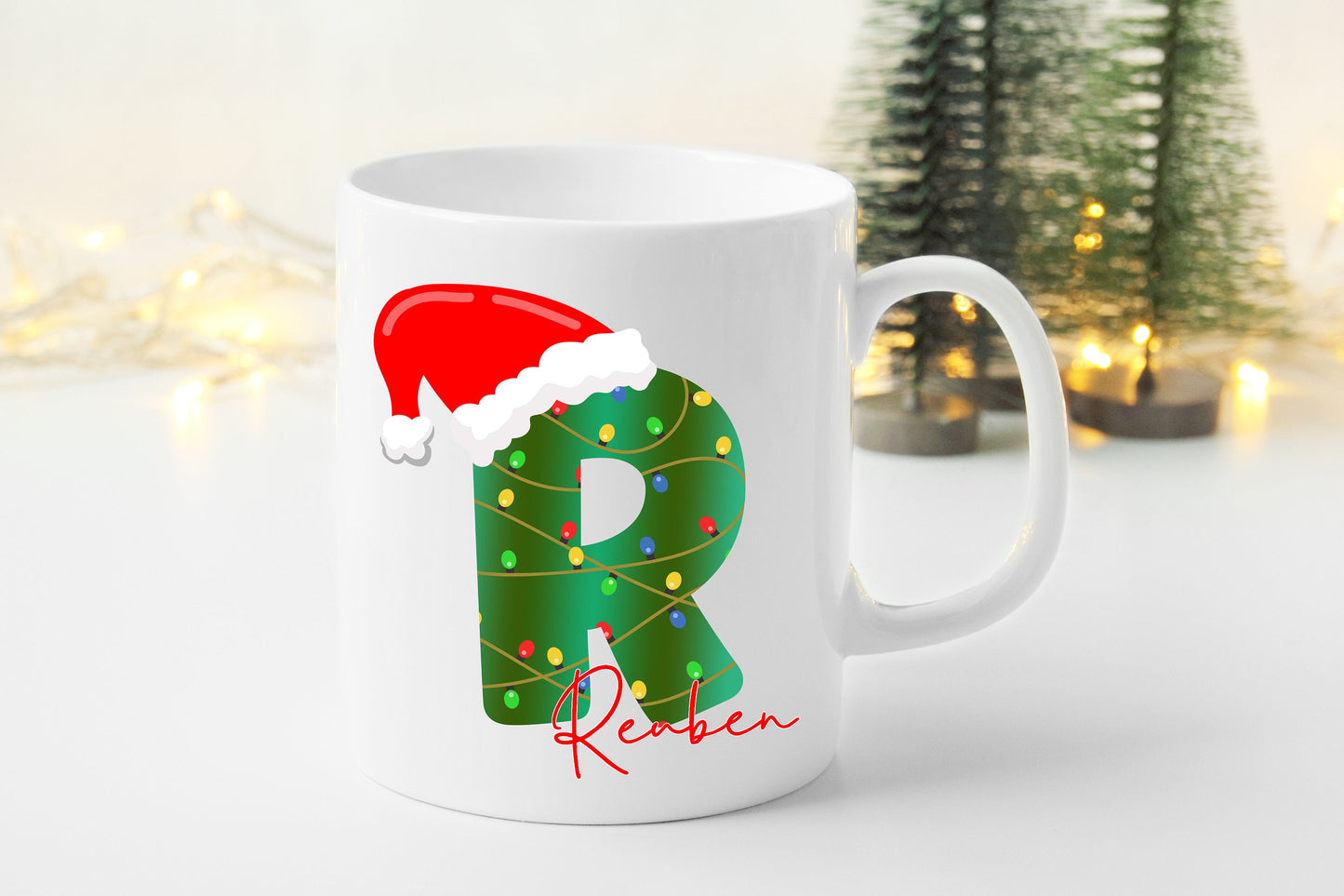 Kids Personalised Mug | Initial Name Santa Hat | Christmas Gift Present | Novelty Funny | Boyfriend Girlfriend Sister Brother Mum Dad |