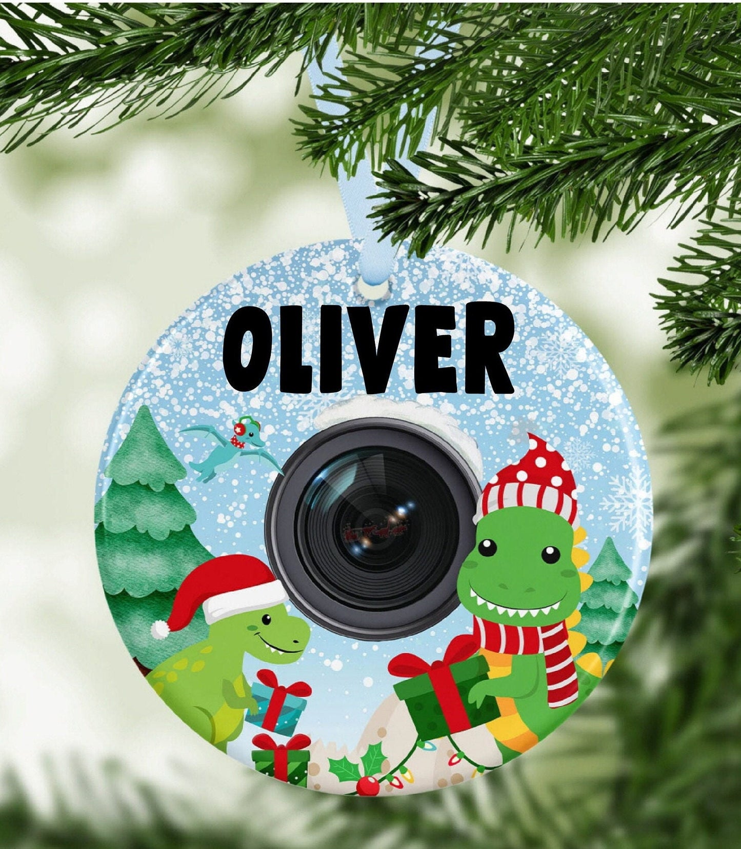 Kids Boy Son Dino Dinosaur Personalised Christmas Bauble Decoration Ornament Gift Present Keepsake Novelty Christmas Tree Xmas