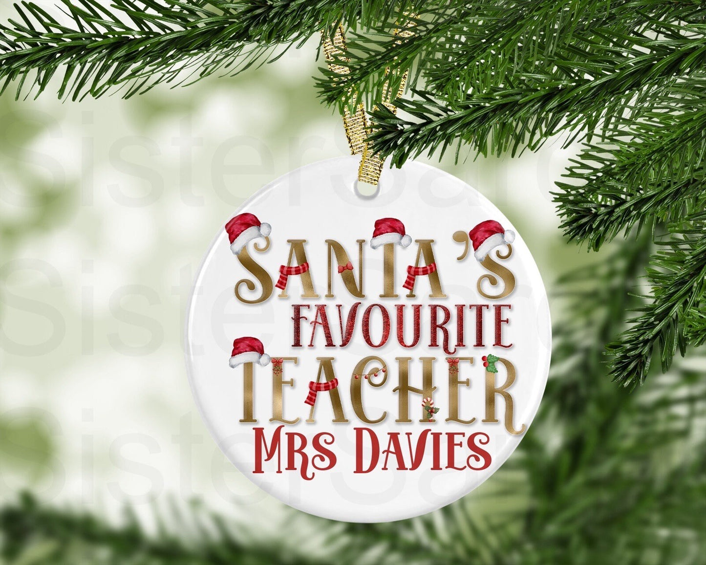Santa’s Favourite Teacher Personalised Christmas Bauble Gift Present Keepsake Novelty Bauble Tree Xmas Daughter Teacher Teaching Assistant