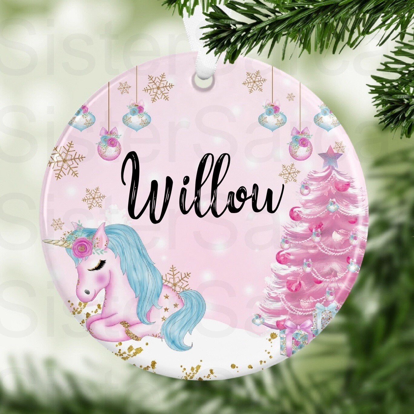 Kids Christmas Unicorn Girls Personalised Christmas Bauble Gift Present Keepsake Novelty Bauble Tree Xmas Mum Girlfriend Daughter