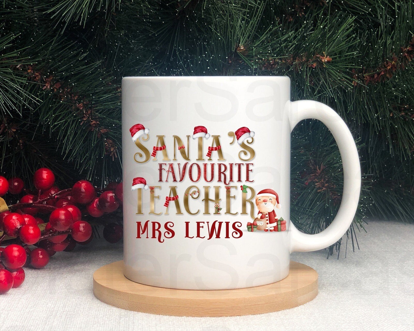 Santa’s Favourite Teacher Christmas Personalised Gift Thank You Leavers Cup Mug Keepsake Gift Present Christmas Present Christmas Gift