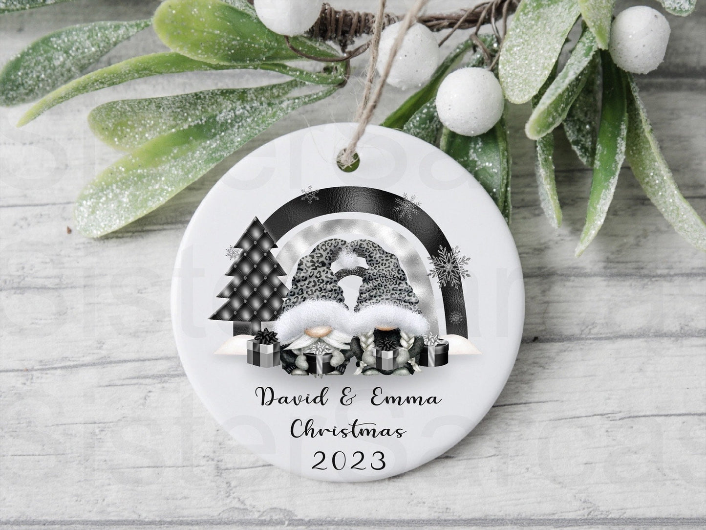 Gonk Couple Personalised Christmas Gift Present Boyfriend Husband Finace Keepsake Novelty Bauble Ornament Plaque Grey Christmas Decor