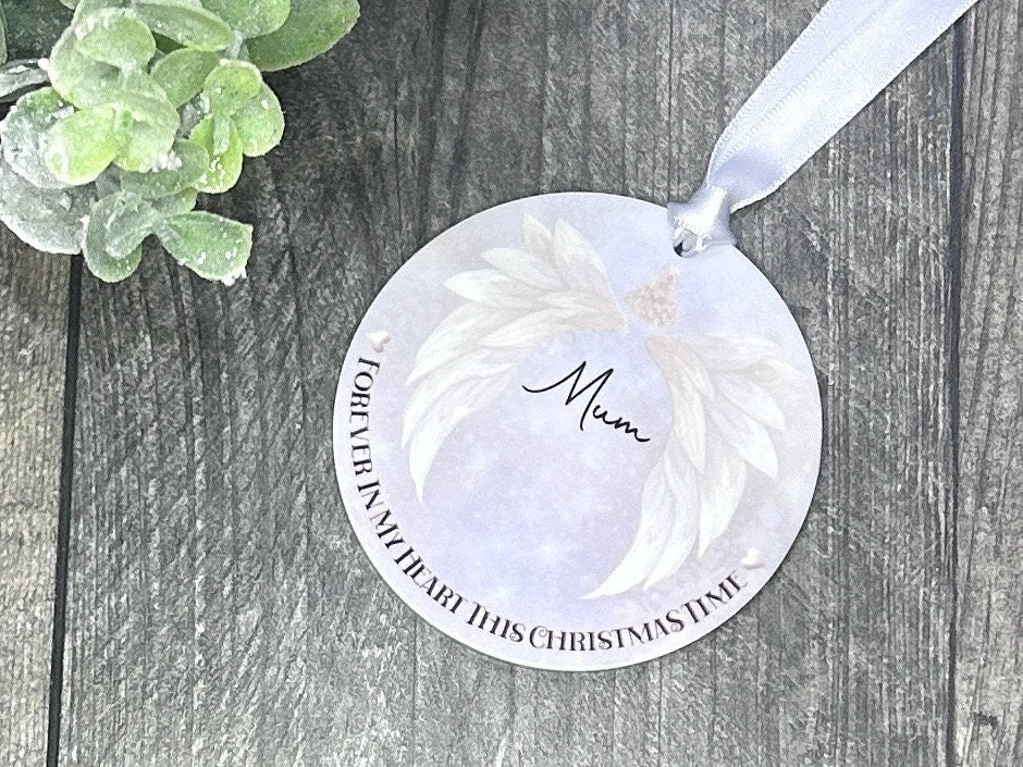 Memory In Heaven Christmas Personalised Angel Wings Dad Mum Son Daughter Christmas Gift Present Keepsake Novelty Bauble Christmas Tree Xmas