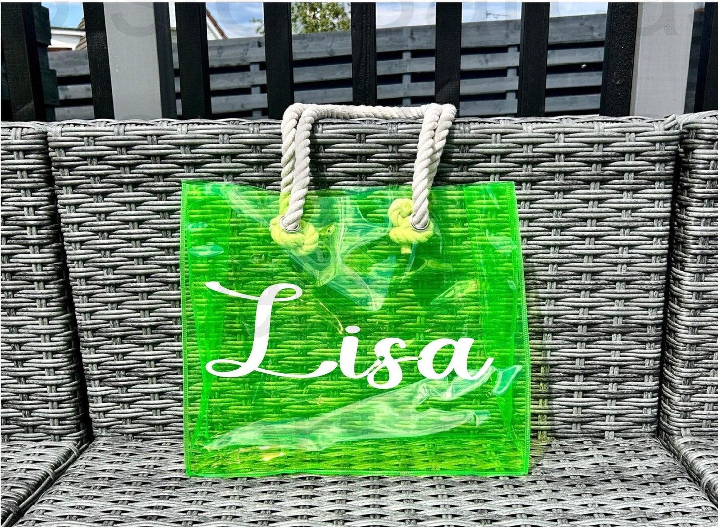 Personalised Hen Do PVC Beach Bag, Beach Bag with Sturdy Rope Handle - various colours available, perfect for holiday, neon beach bags,
