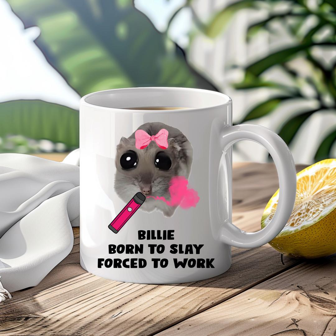 Personalised Born To Slay Forced To Work… Mug Cute Custom Coffee Cup Viral Meme Mug Novelty Gift Birthday Christmas Best Friend