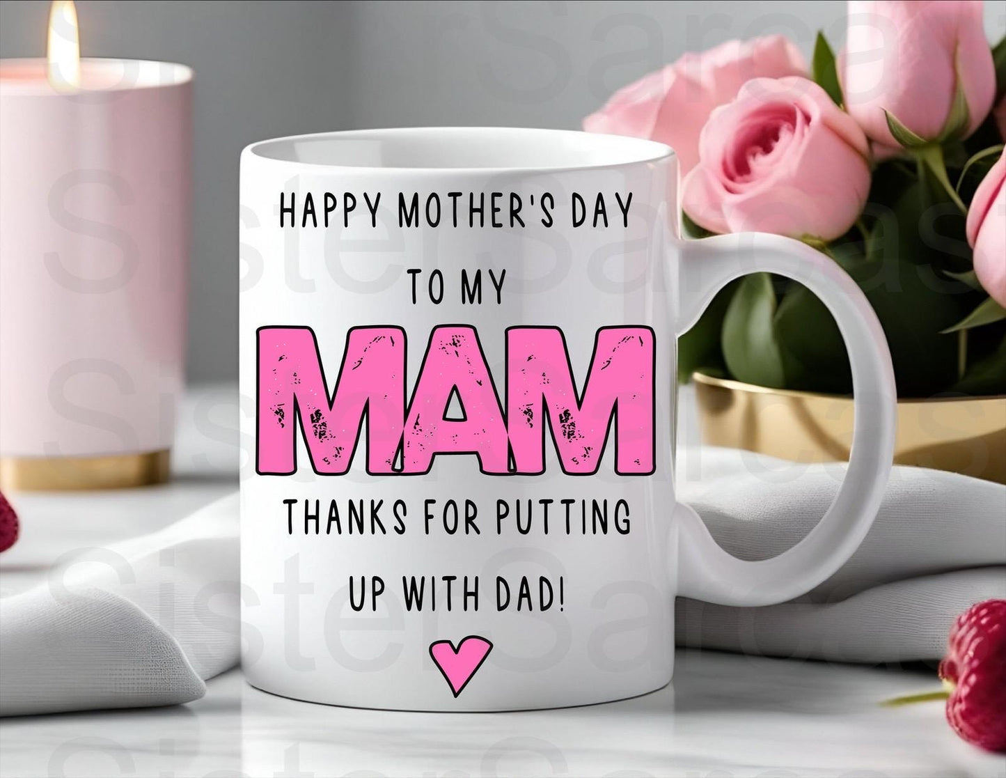 Personalised Mug - Mother’s Day Gift - Mam Thanks For Putting Up With Dad - Mum Gift - Gift For Mam - Mothers Day Gift - Funny Gift