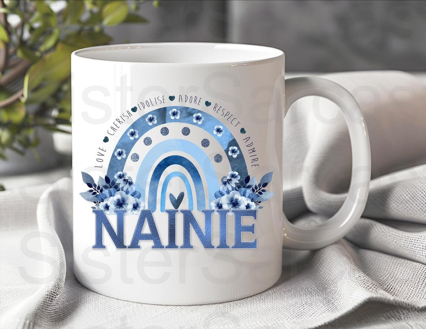 Nainie Blue Floral - Birthday Gift - Nainie Gift - Personalised Mug - Gift From Grandkids - Gift For Nainie - Mothers Day