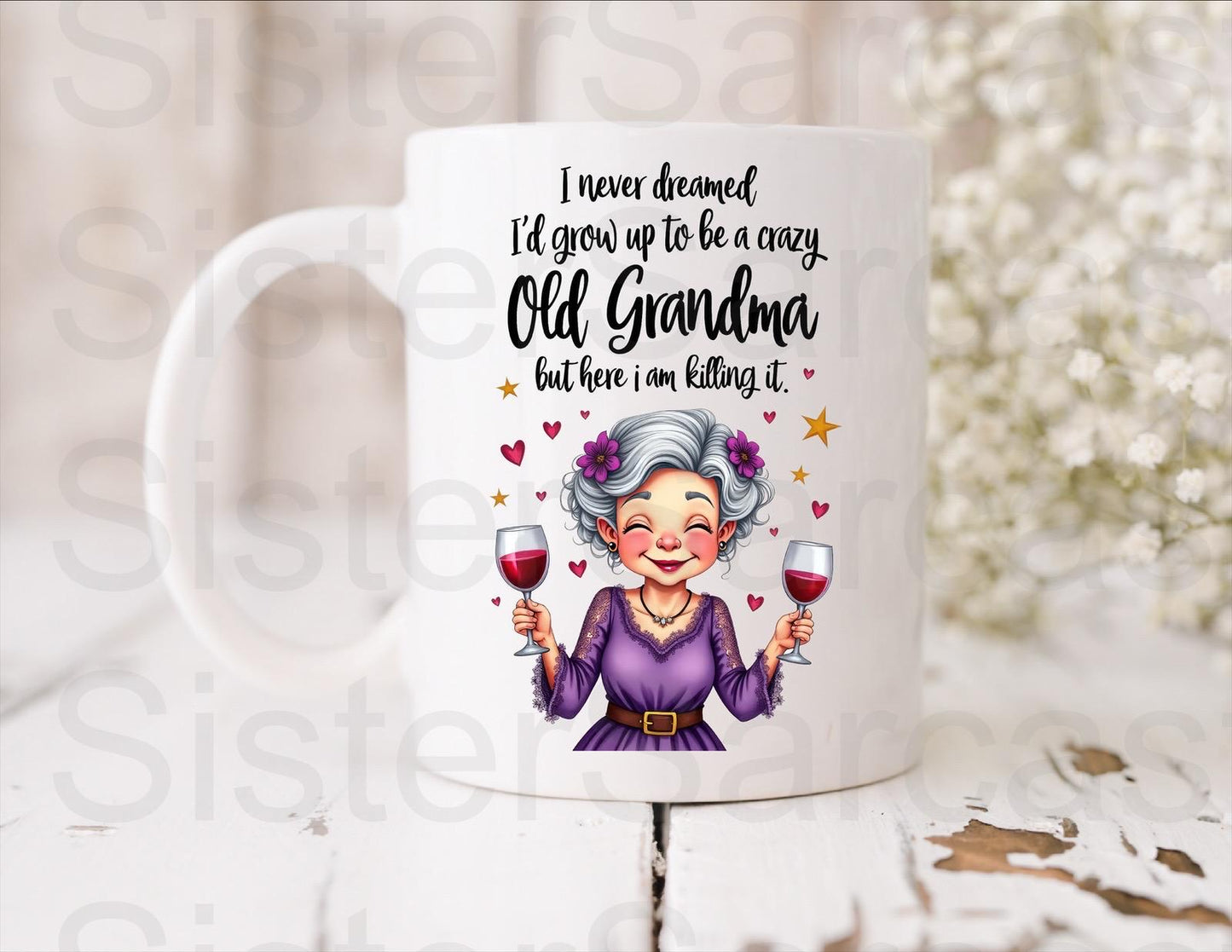 Crazy Old Grandma - Birthday Gift - Funny Grandma Gift - Personalised Mug - Gift From Grandkids - Mother’s Day Gift