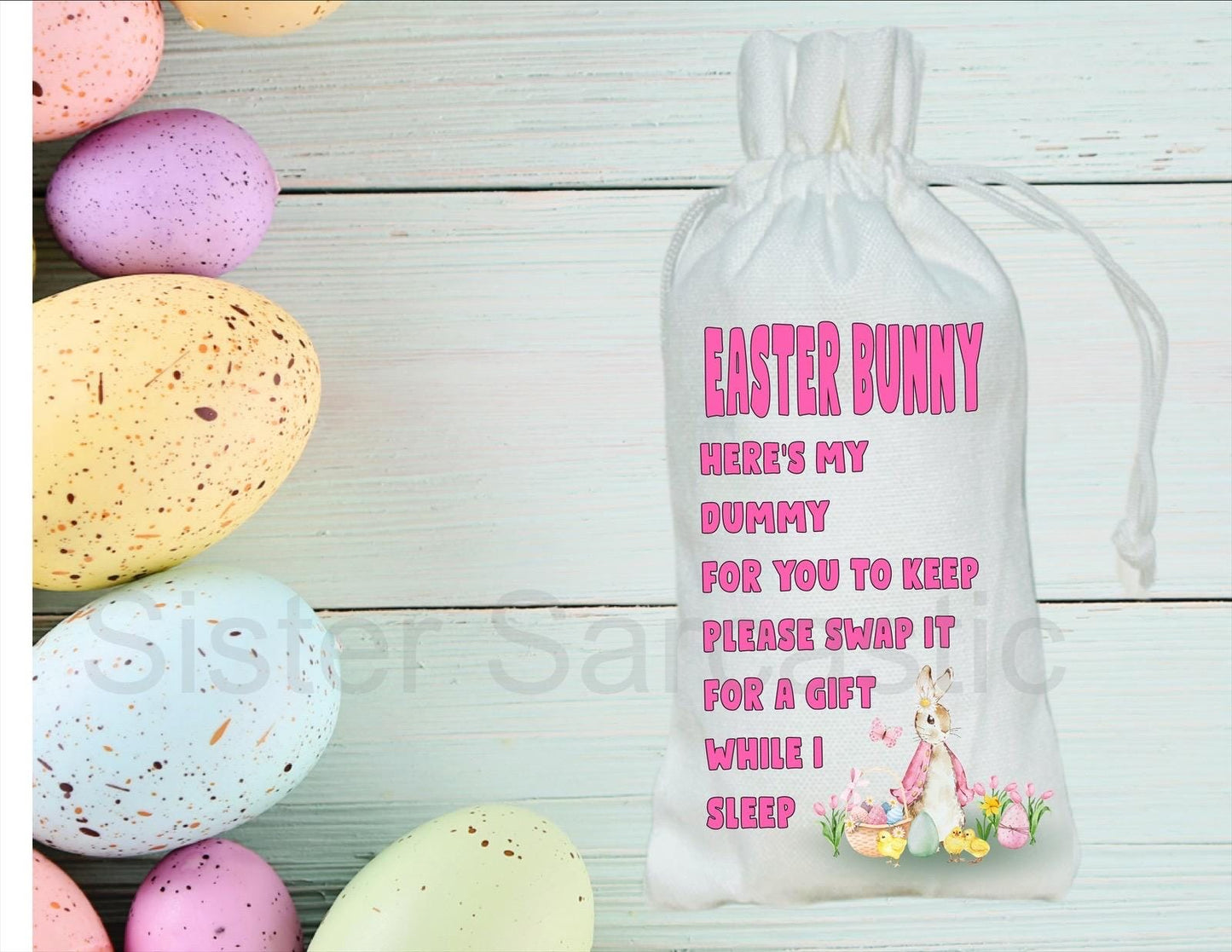 Personalised Kids Dummy For Easter Bunny - Dummy Fairy - White Pouch Bag For Easter Fairy - Goodbye To Dummies