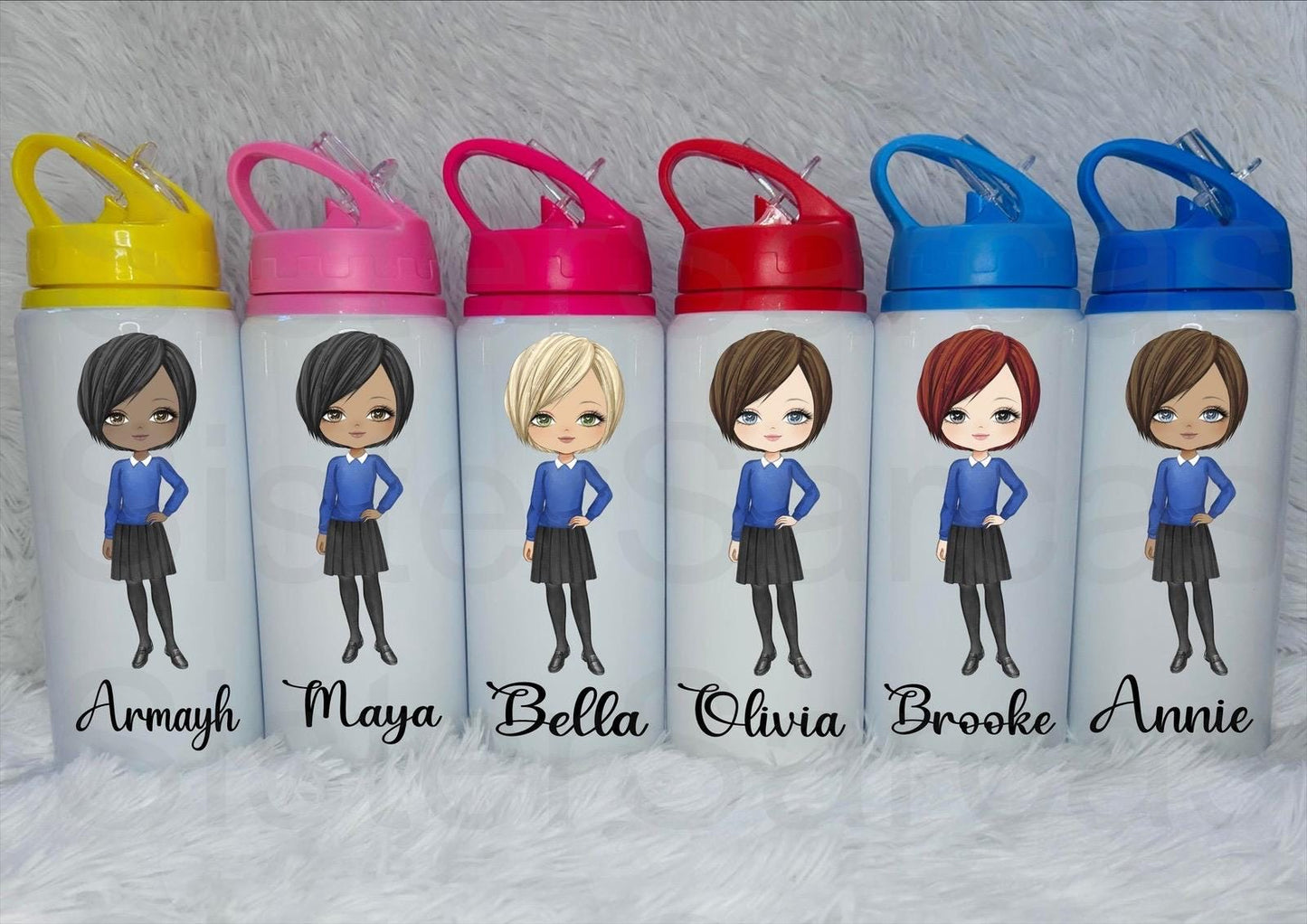 Personalised Girls School Water Bottle - First Day of School - Blue Uniform - Back to School - Gift for Her - Daughter Granddaughter Niece