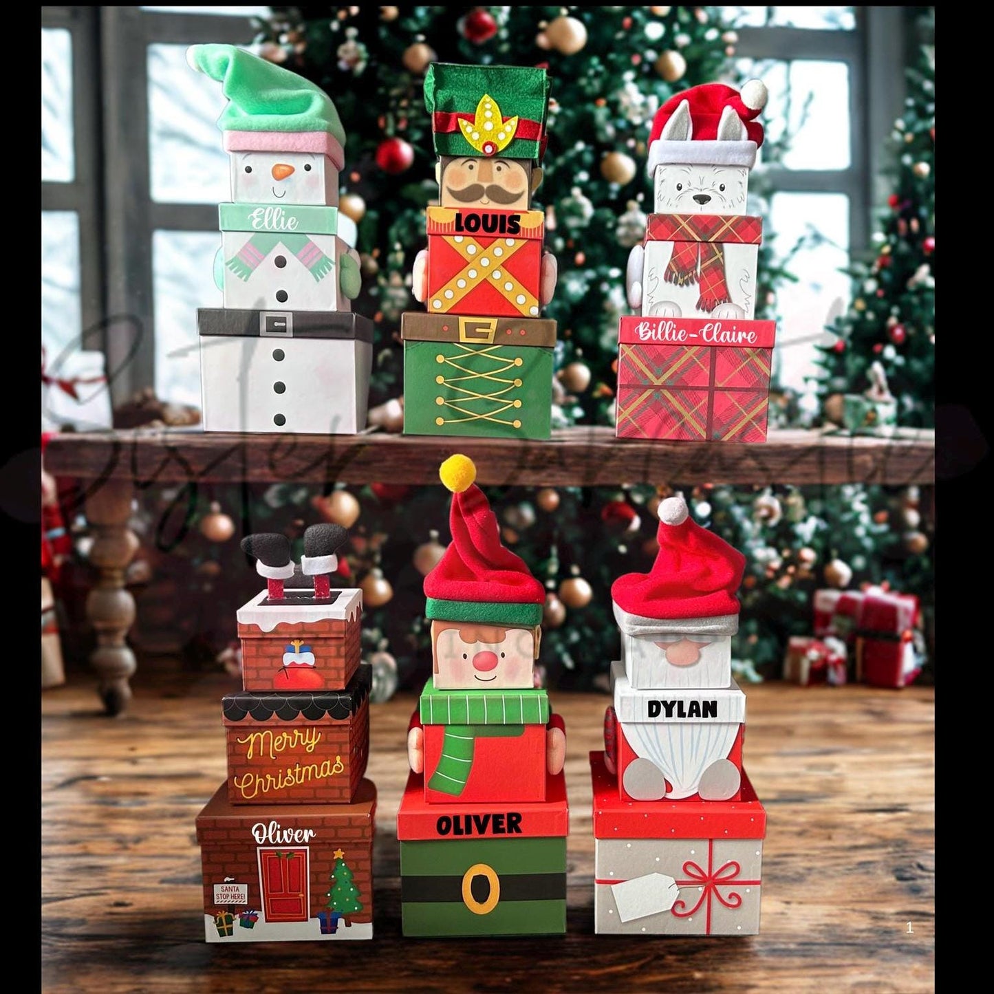 Kids Christmas Eve Box Personalised Customised Stacking Gift Boxes Reindeer, Santa, Elf, Snowman Novelty, Christmas Eve Box, Present Xmas