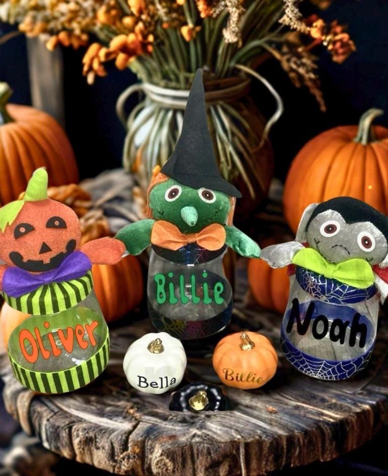 Personalised Kids Halloween Sweet Jar | Witch Pumpkin Vampire | Novelty Gift | Trick Or Treat | Happy Halloween | Treat Jar | Kids Gift |