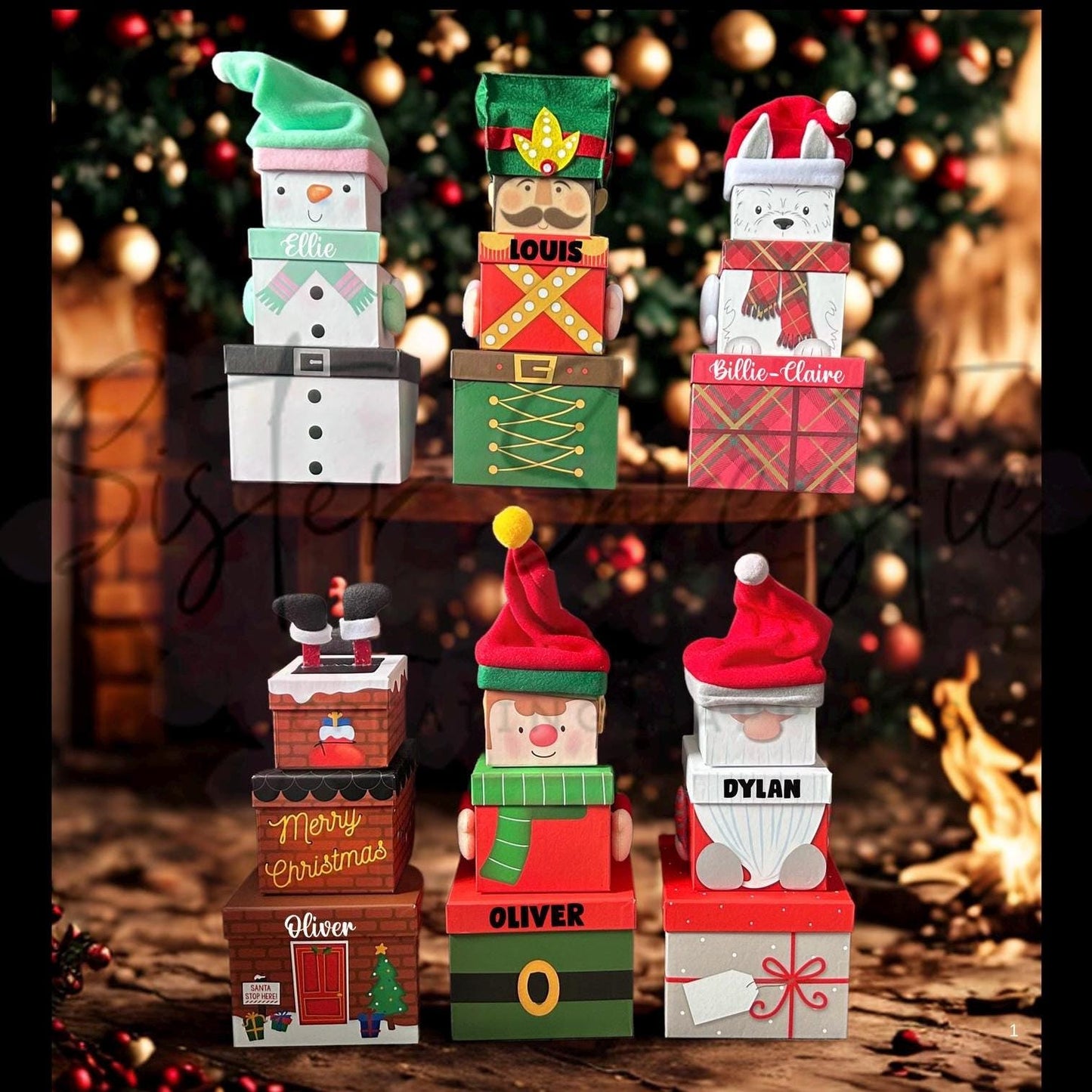 Kids Christmas Eve Box Personalised Customised Stacking Gift Boxes Reindeer, Santa, Elf, Snowman Novelty, Christmas Gift Box, Present Xmas