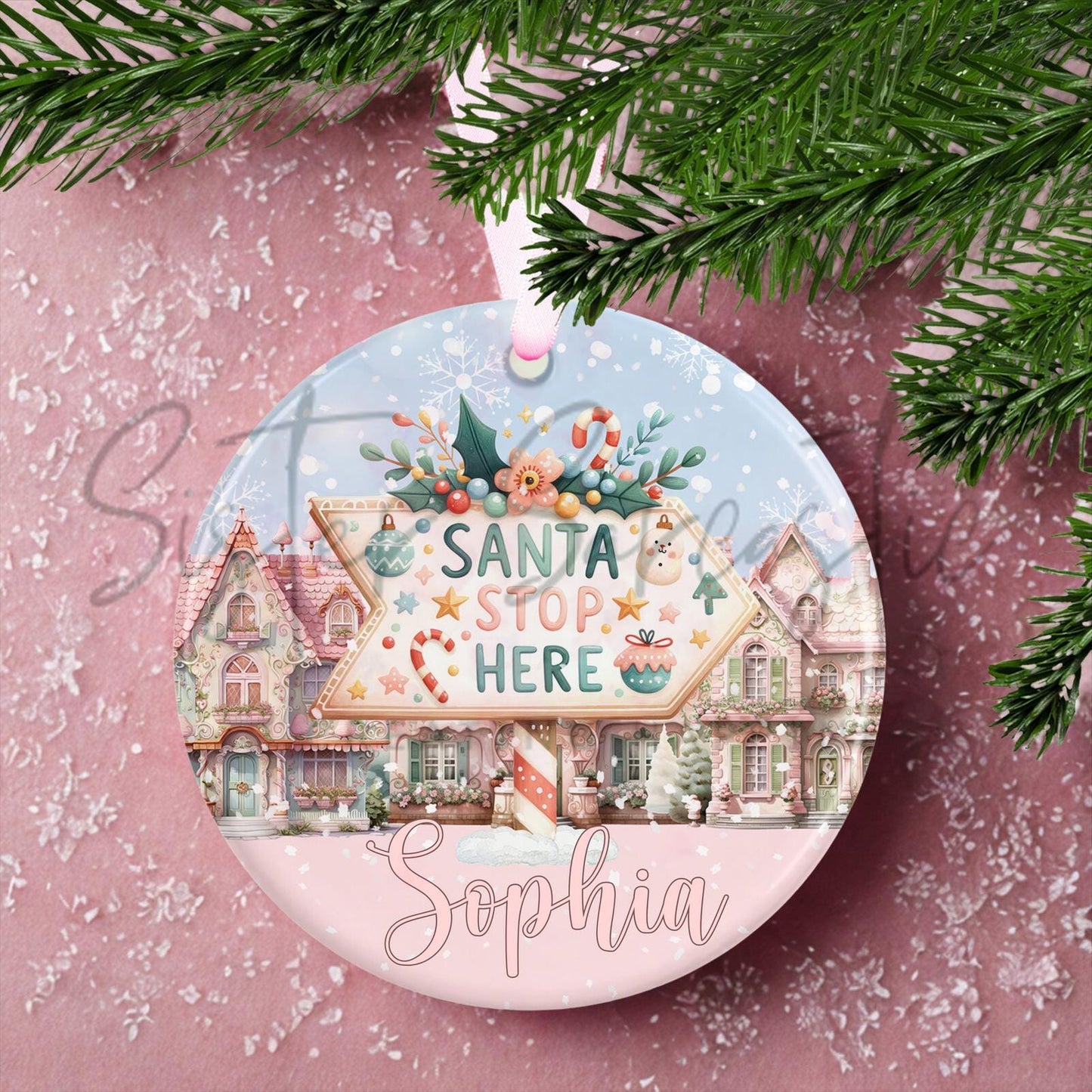 Personalised Granddaughter Christmas Decoration – Santa Stop Here - Custom Bauble Gift for Girls - Stocking Filler - Christmas Eve Box