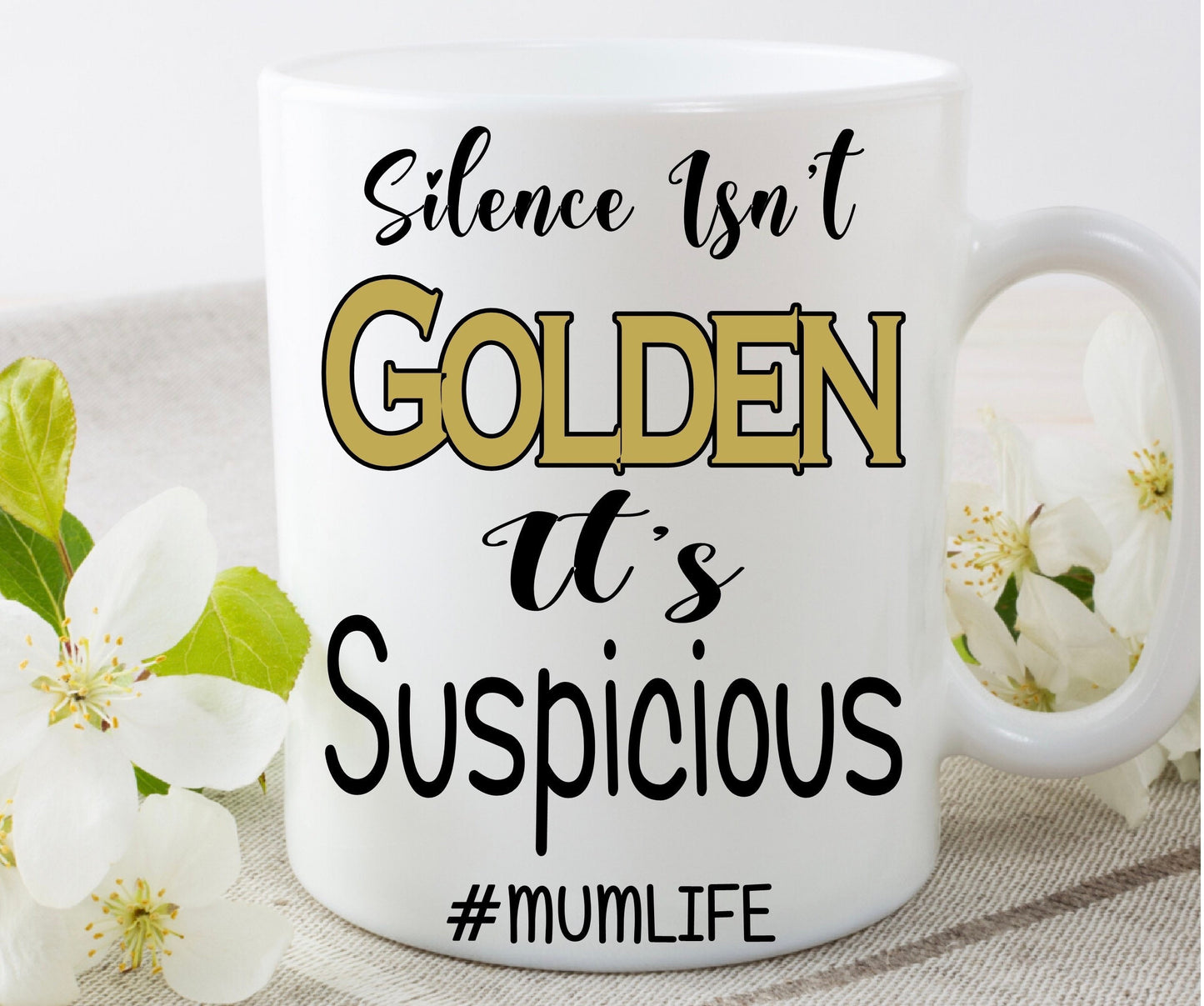 Happy Mother’s Day Mum silence is golden unless you have kids funny personalised cup mug birthday gift present novelty Christmas for her