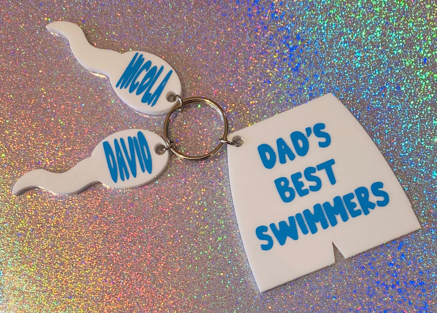 Dads best swimmers personalised rude sperm acrylic keepsake Novelty Keyring, Keychain, Birthday Present, Father’s Day, Christmas gift, funny