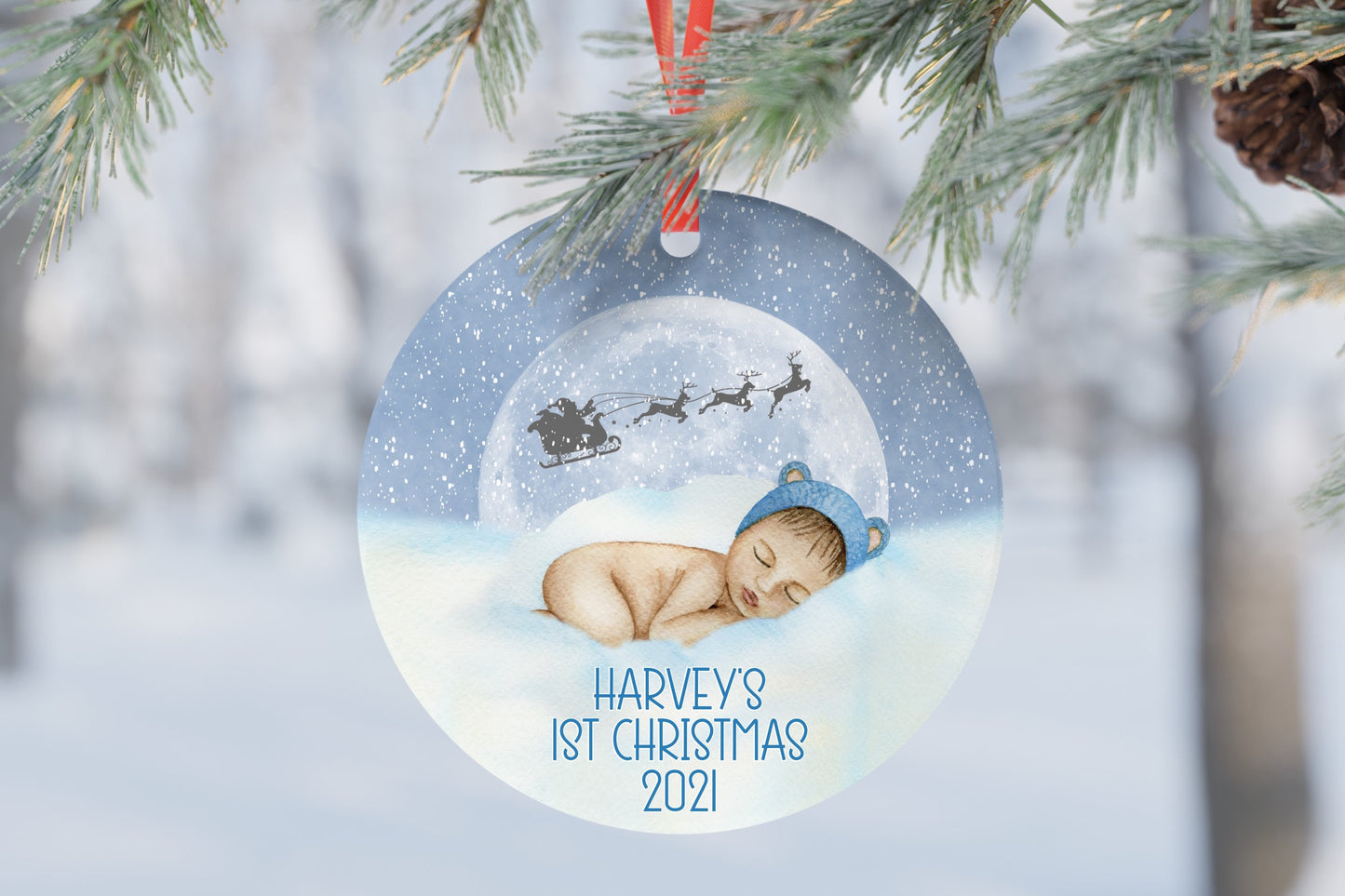 Baby’s First 1st Christmas Personalised Pink Blue Boy Girl Kids Christmas Gift Present Keepsake Novelty Bauble Christmas Tree Xmas Ornament