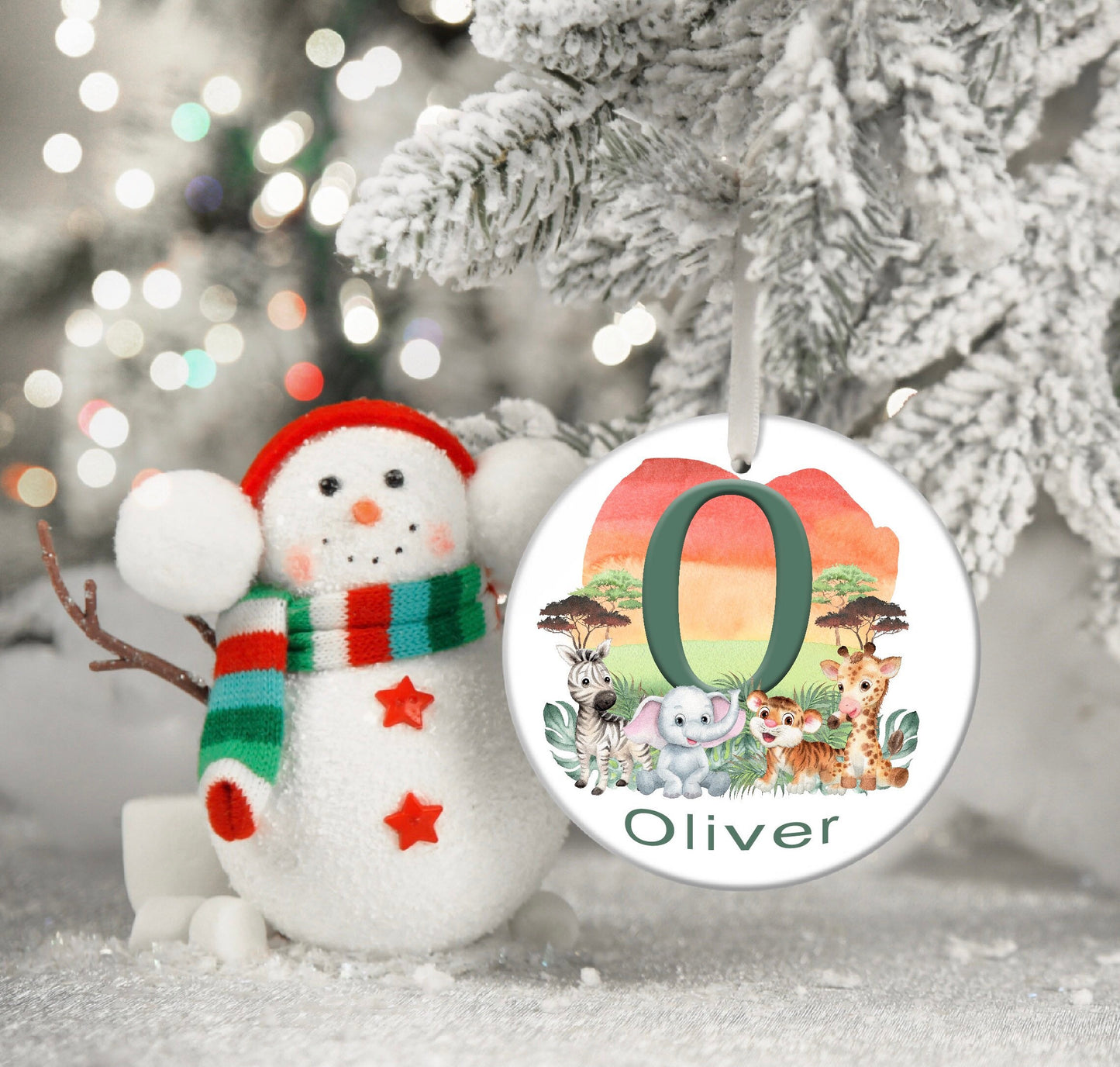 Baby Boy Girl Safari Animals Personalised Christmas Bauble Funny Gift Present Keepsake Novelty Christmas Tree Xmas For Him Son Daughter