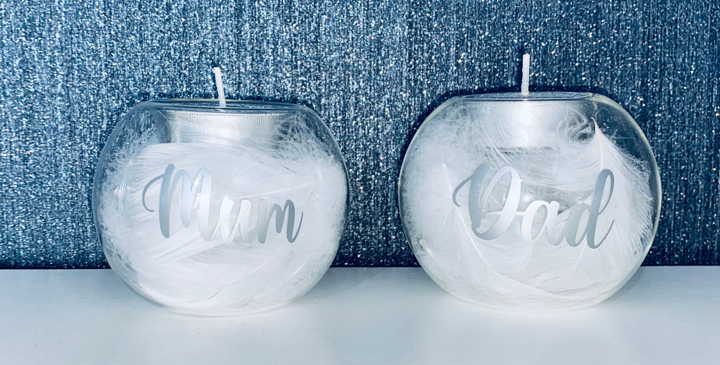 Personalised Angel in Heaven Feather Memorial Memory Glass Candle Tea Light Holder Christmas Ornament Gift Present Keepsake Novelty Wedding