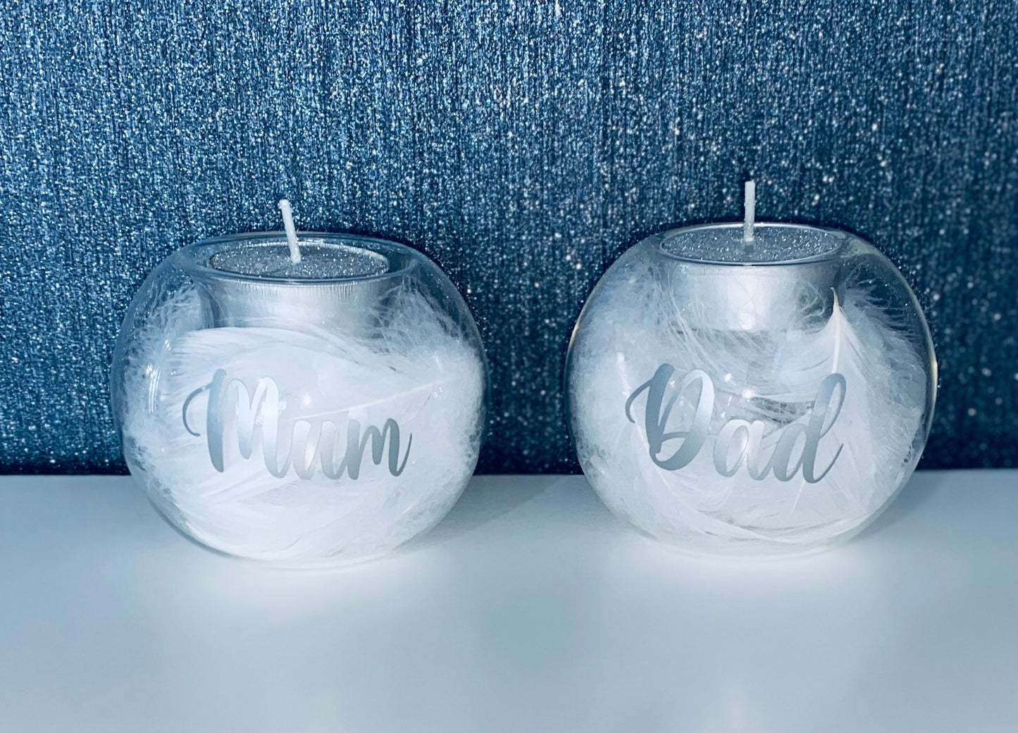 Personalised Angel in Heaven Feather Memorial Memory Glass Candle Tea Light Holder Christmas Ornament Gift Present Keepsake Novelty Wedding
