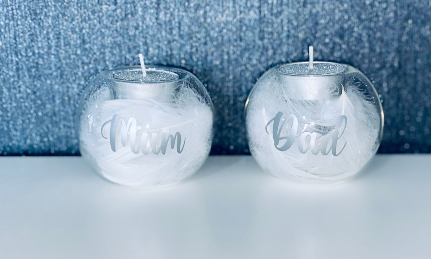Personalised Angel in Heaven Feather Memorial Memory Glass Candle Tea Light Holder Christmas Ornament Gift Present Keepsake Novelty Wedding