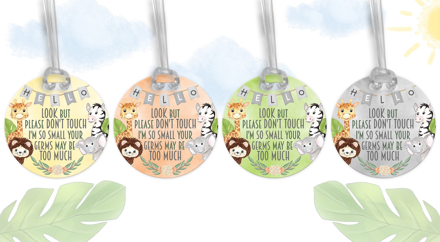 Baby Pram Car Seat Charm, Don’t Touch Please Your Germs Are Too Big For Me Thank You Baby Sign | Newborn Jungle Boy Girl Baby Shower Present