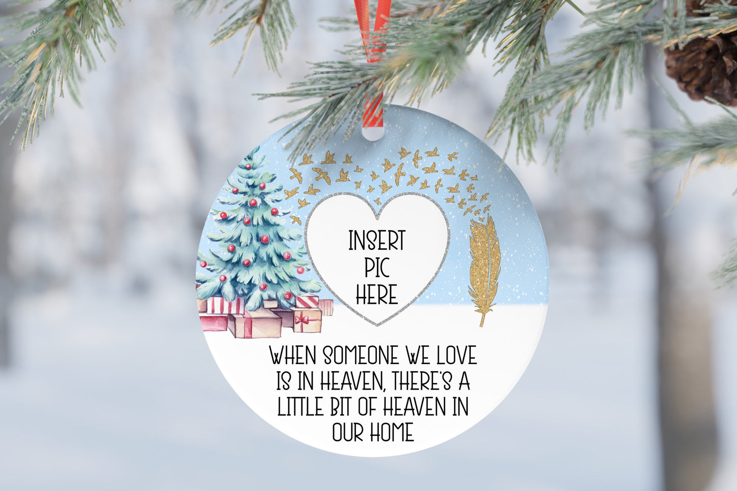 Memory In Heaven Christmas Personalised Photo Feathers Appear Mum Christmas Gift Present Keepsake Novelty Bauble Christmas Tree Xmas