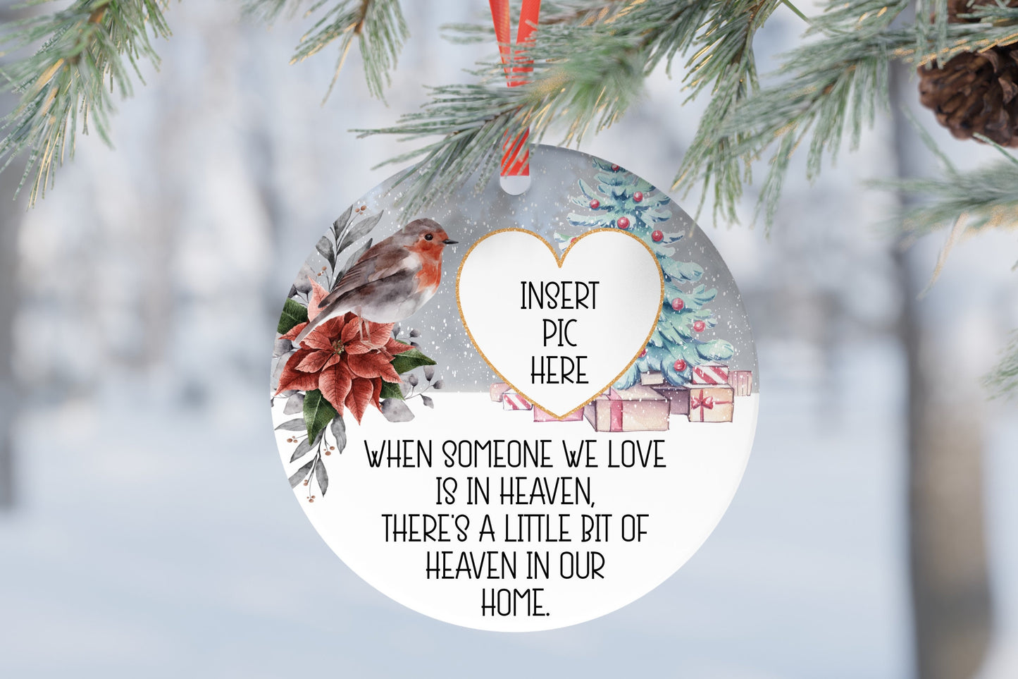 Memory In Heaven Christmas Personalised Photo Robin Dad Mum Son Daughter Christmas Gift Present Keepsake Novelty Bauble Christmas Tree Xmas