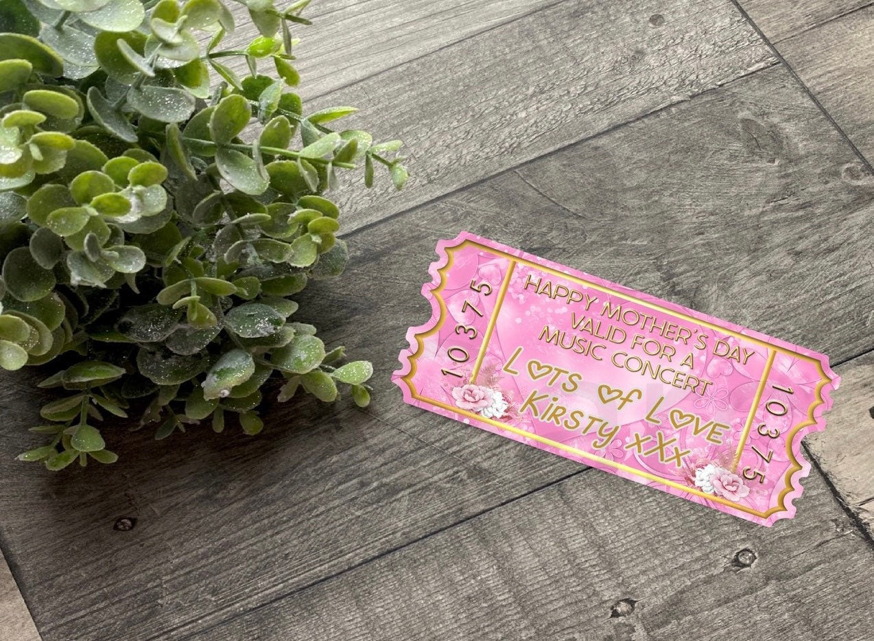 Mother's Day Personalised Ticket Mam Mum Gran Nana Spa Day Weekend Away Music Concert Afternoon Tea West End Show Keepsake Gift Present