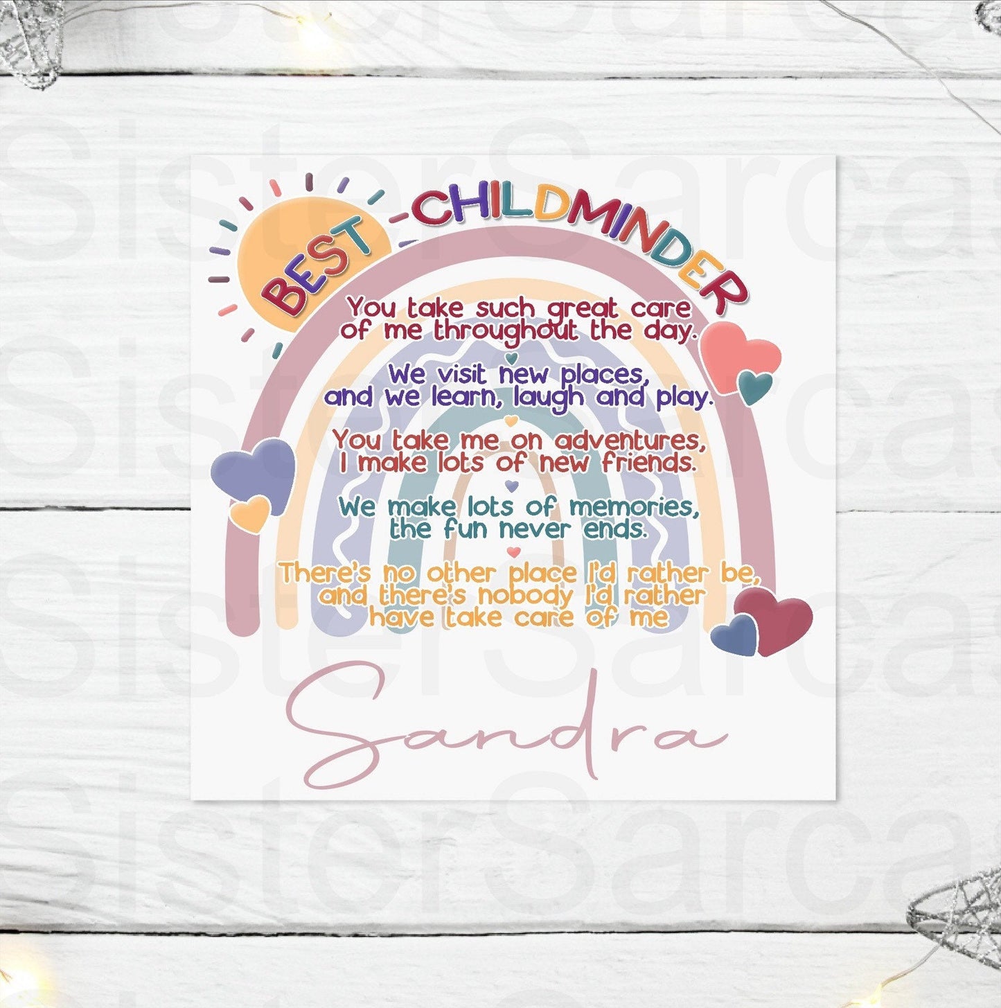 Personalised Childminder Thank You Card Preschool Teacher Nursery Leaver End of Year Greeting Card Keepsake