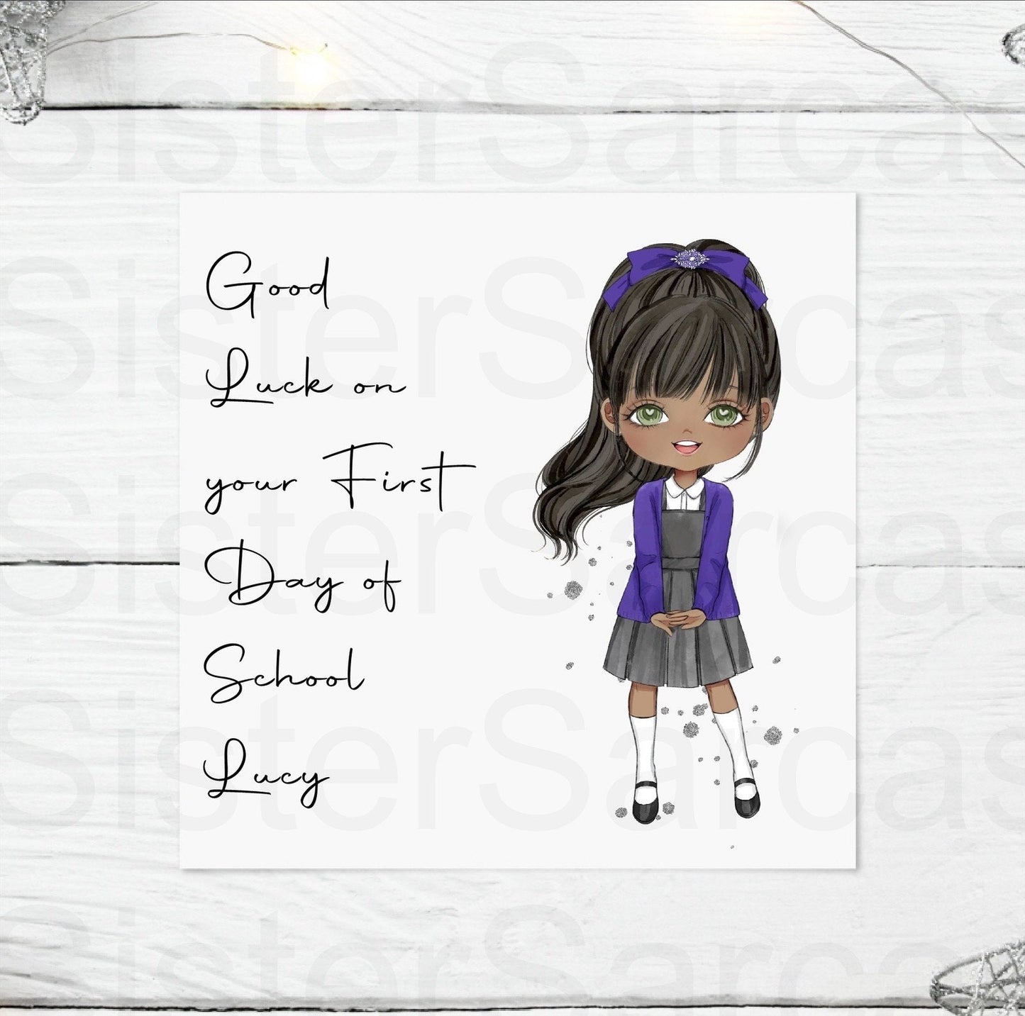 Personalised Girls First Day of School Greetings Card Blue Back to School Gift for Her Daughter Granddaughter Niece