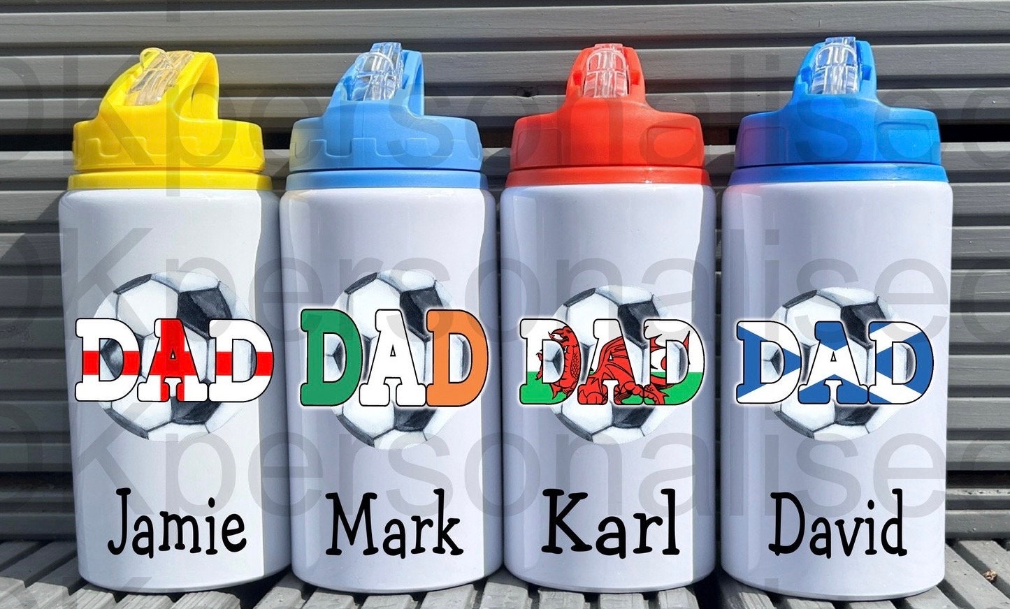 Personalised Football Metal Water Bottle, Back To Work, Sports, Scotland England Wales Ireland Gift For Dad, Christmas Birthday Present