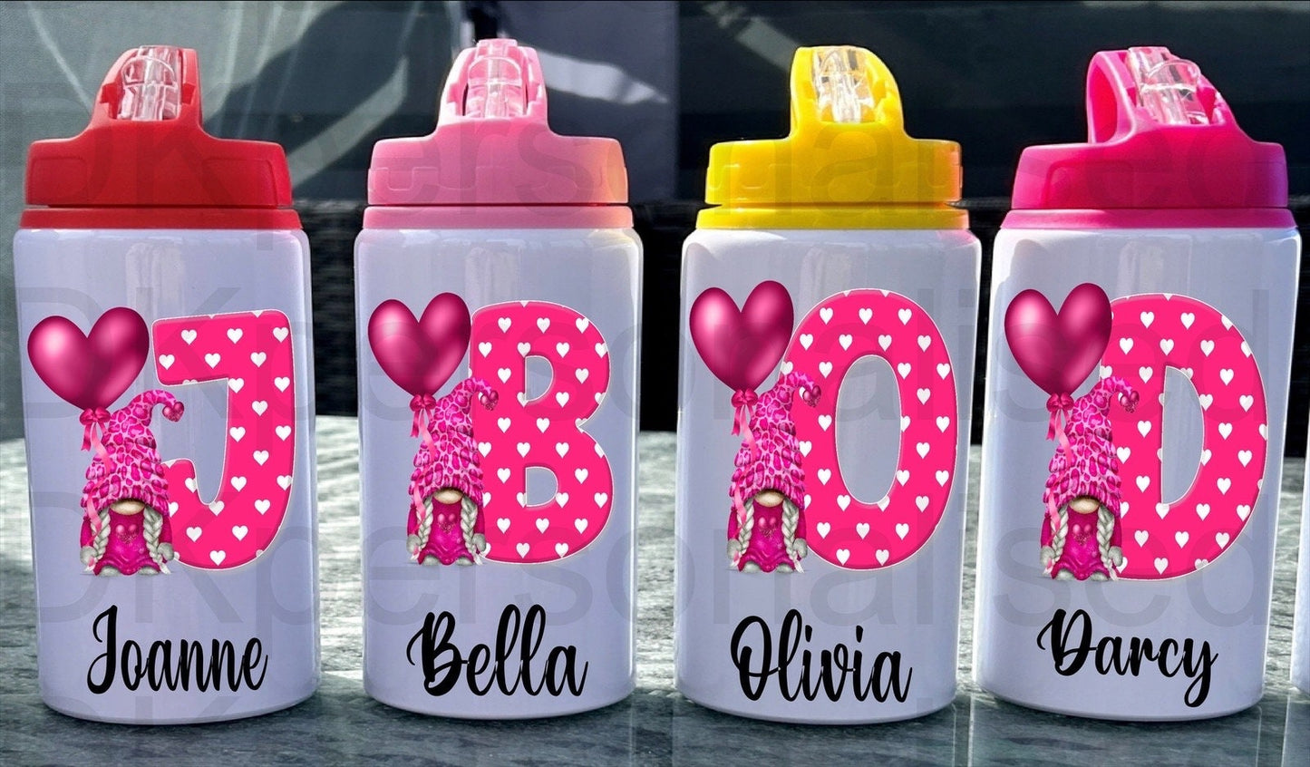 Personalised Kids Girls Metal Water Bottle Pink Gonk, Perfect For Back To School, Sports, Gift For Her, Christmas Birthday Present Gift