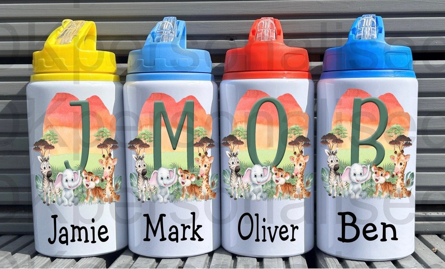 Personalised Kids Boys Toddlers Metal Water Bottle Jungle Theme, Perfect For School, Party Favours Gift For Him, Christmas Birthday Present