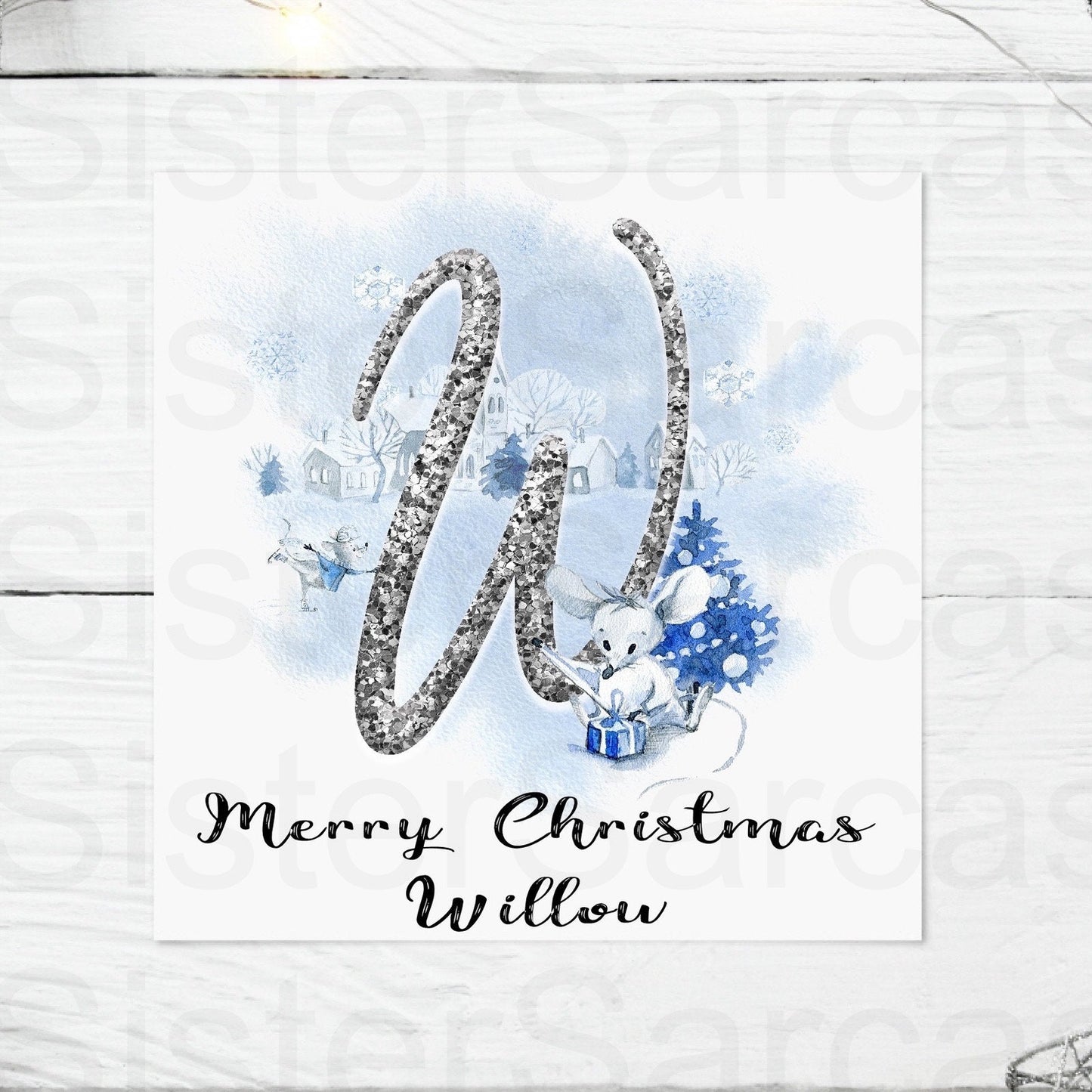 Personalised Kids Christmas Greetings Card, Glitter Mouse Card, Son, Daughter, Nephew, Niece, Grandson, Granddaughter, Brother, Sister