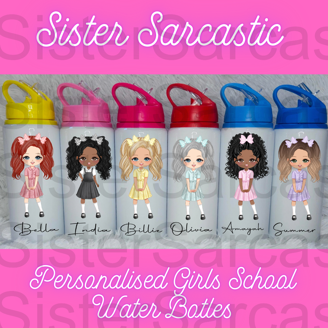 Personalised Girls School Water Bottle First Day of School Summer Dress Gift for Her Daughter Granddaughter Niece