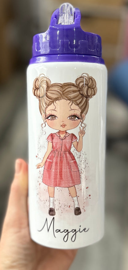 Personalised Girls School Water Bottle First Day of School Summer Dress Gift for Her Daughter Granddaughter Niece