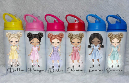 Personalised Girls School Water Bottle First Day of School Summer Dress Gift for Her Daughter Granddaughter Niece
