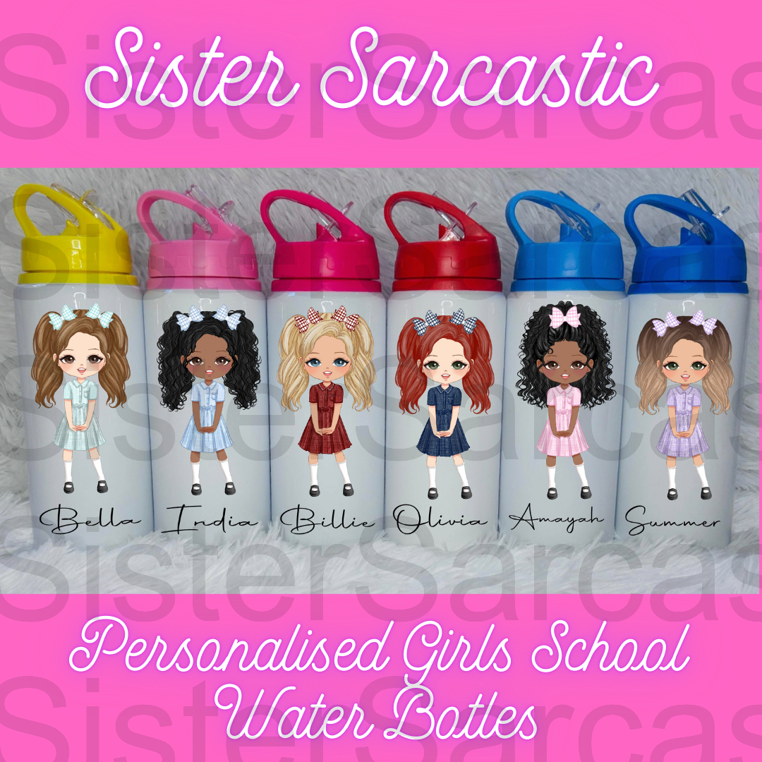 Personalised Girls School Water Bottle First Day of School Summer Dress Gift for Her Daughter Granddaughter Niece