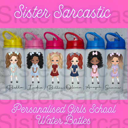 Personalised Girls School Water Bottle First Day of School Summer Dress Gift for Her Daughter Granddaughter Niece
