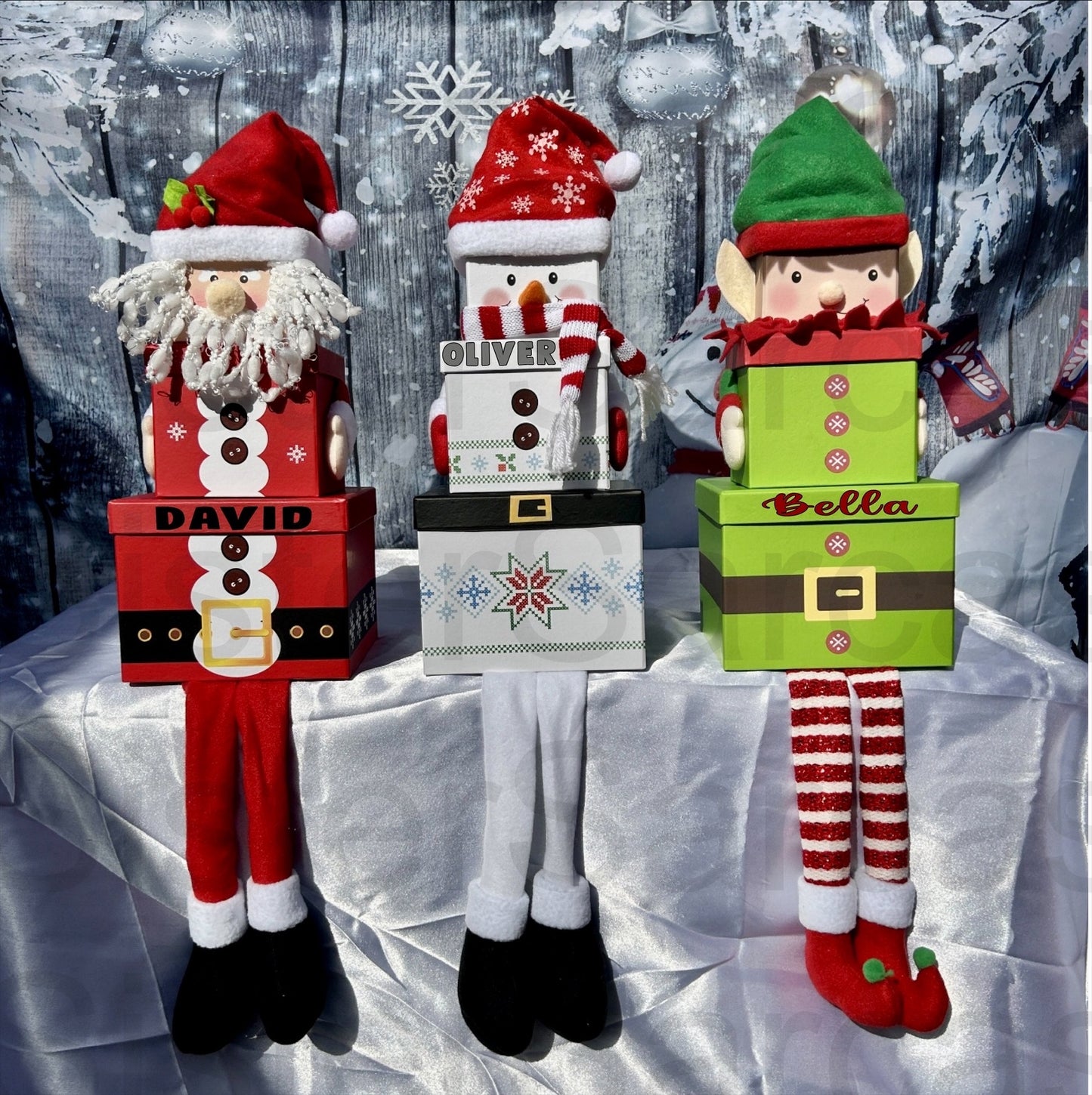 Christmas Eve Box Personalised Stacking Christmas Gift Boxes With Legs Santa, Elf, Snowman, Christmas Present, Christmas Gift Box