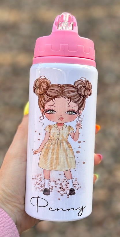 Personalised Girls School Water Bottle First Day of School Summer Dress Gift for Her Daughter Granddaughter Niece