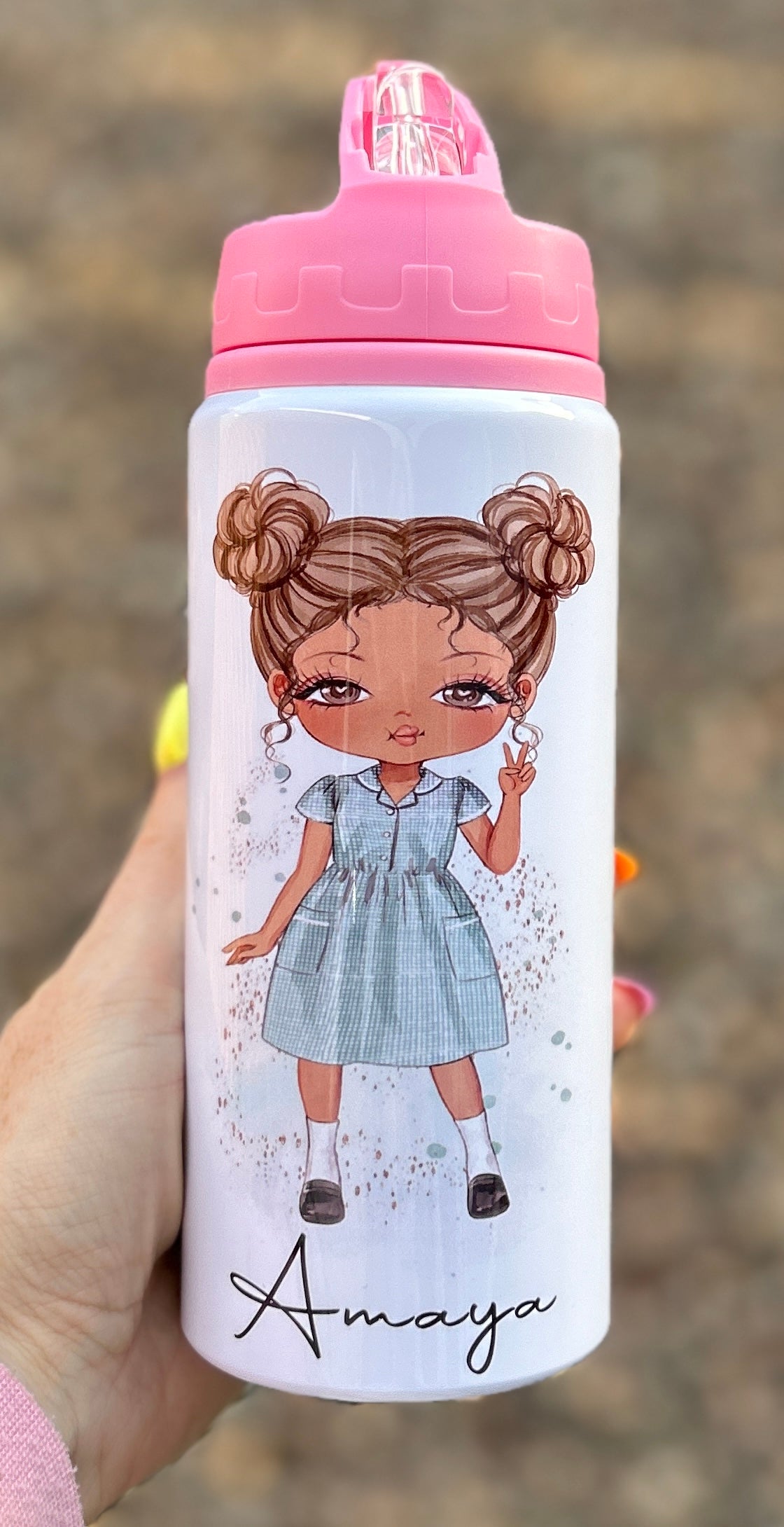 Personalised Girls School Water Bottle First Day of School Summer Dress Gift for Her Daughter Granddaughter Niece