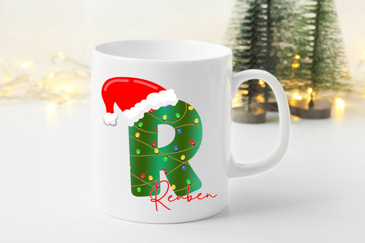 Kids Personalised Mug | Initial Name Santa Hat | Christmas Gift Present | Novelty Funny | Boyfriend Girlfriend Sister Brother Mum Dad |