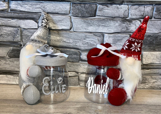 Personalised Kids Christmas Sweet Candy Jar Tub | Gonk Gonks | Novelty Gift | Gift Box | Xmas Eve Box | Treat Jar | Kids Gift Present |