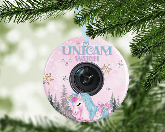 Kids Daughter Niece Unicorn Watch Cam Camera Naughty Nice Personalised Christmas Bauble Gift Present Keepsake Novelty Christmas Tree Xmas