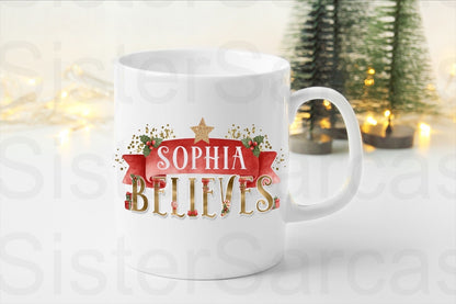 Personalised Kids Christmas I Believe Cup Daughter Keepsake Gift Present Stocking Filler Stuffers Christmas Eve Box Christmas Gift Box
